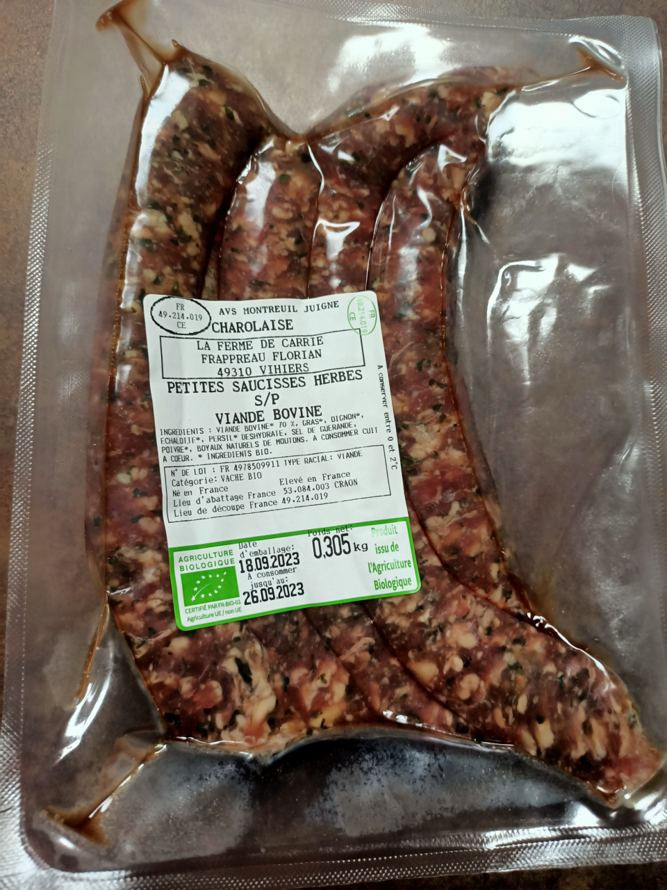 Saucisses Aux Herbes De B Uf Kg Frappreau Florian Locavor Fr