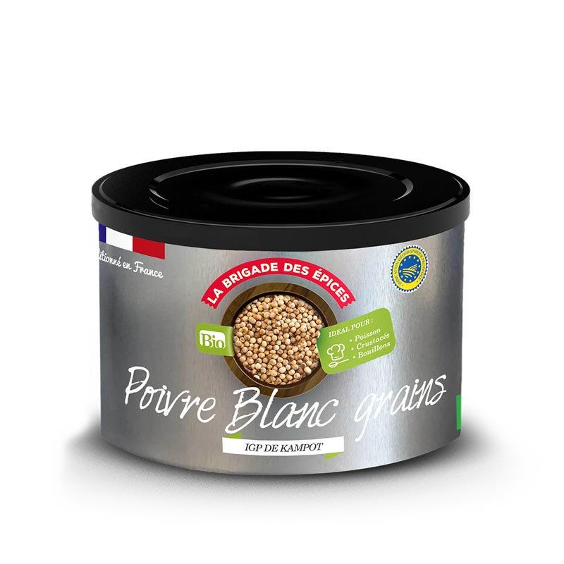 Poivre Blanc En Grains Bio Igp De Kampot 40 G La Brigade Des