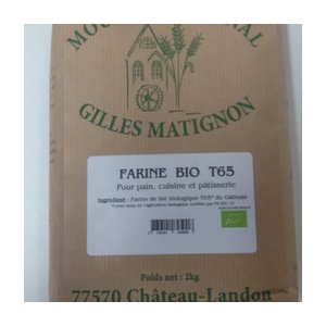 Farine de blé bio t65 conditionnée par 2 kg