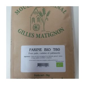 Farine de blé bio t80 conditionnée par 2 kg