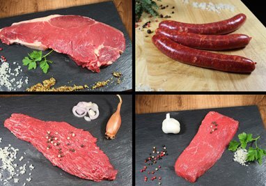 Caissette viande de génisse avec filet,côte de boeuf, saucisses à griller 15 kg 