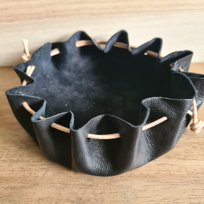 Vide-poche en cuir noir/rose poudré
