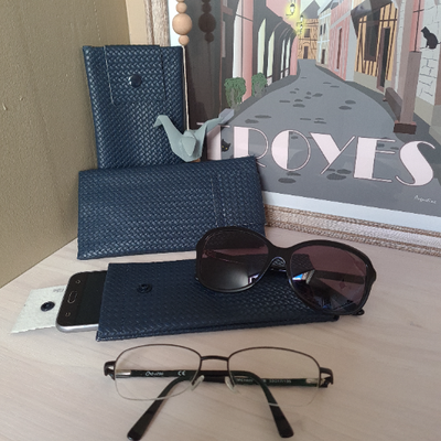 étui à lunettes ou smartphone tressage bleu