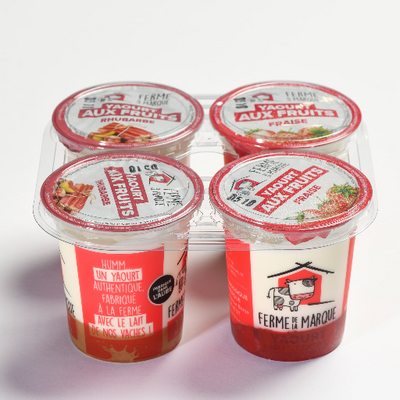 Assortiment yaourts aux fruits - 2 fraises - 2 rhuba