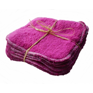 Lot de 10 lingettes lavable prune en coton bio 15 cm