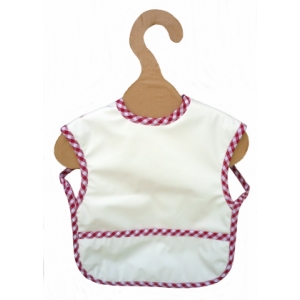 Bavoir bébé bio pull blanc biais vichy rouge  imperméable  et éponge 100% bio 