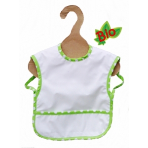 Bavoir bébé bio pull blanc biais vert  imperméable  et éponge 100% bio 