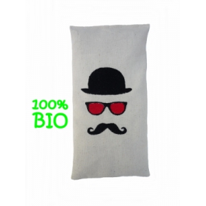 Bouillotte sèche bio-riz 19cm /10cm 'moustache 'noir/ rouge 
