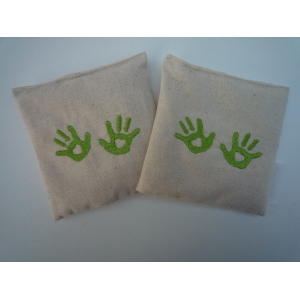 Lot 2 bouillottes sèche  bio 10cm/10cm ' mains verte '