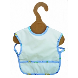 Bavoir bébé bio pull blanc biais bleu coccinelle jaune  imperméable 