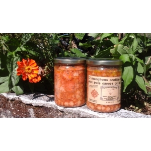 2 manchons confits-chorizo aux pois carrés de la rauze