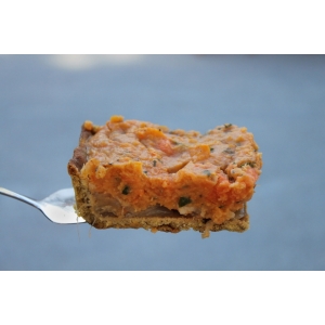 4 parts de tarte patate douce/lentilles corail/oignons caramélisés sans gluten