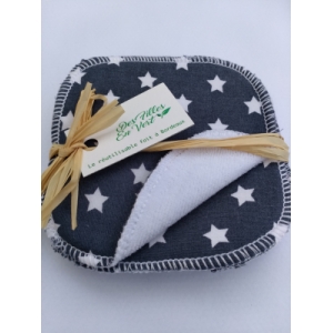 7 lingettes carrées tissu motif étoiles fond bleu