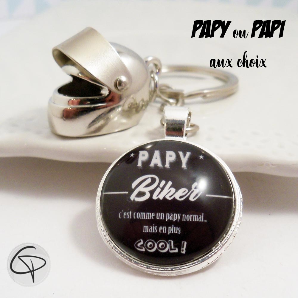 Porte-clé personnalisé papy biker ou papi biker, casque moto