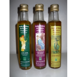 Coffret de 3 huiles d'olive vierge extra bio– cuvée diane,narcisse,rochers