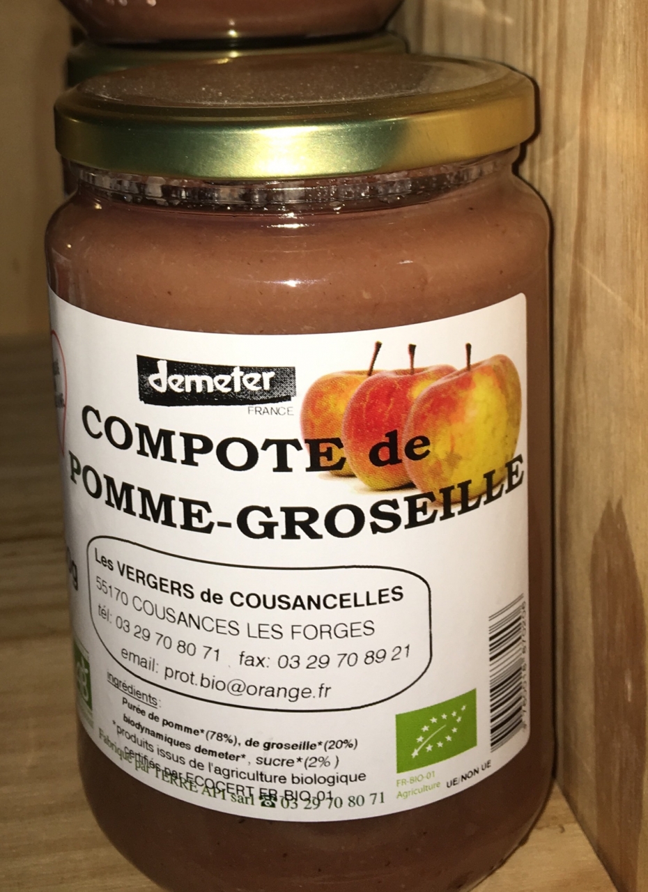 Compote de pommegroseille 750 g Les Vergers De Cousancelles Locavor.fr