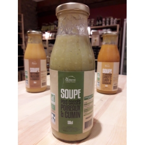 Soupe bio : pois cassés, poireaux et cumin