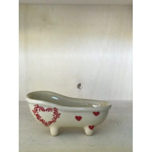 Porte-savon baignoire beige à cœur rouge