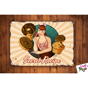 Plaque métal - pin up 'secret recipe' (betty muffin)
