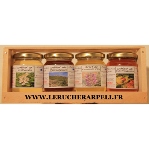 Coffret en bois de 4 pots de 125g de miel
