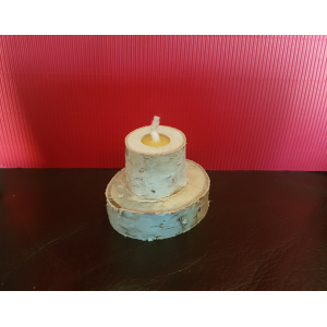 Bougie 100 % cire naturelle jaune et son bougeoir en bois