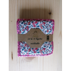 Lot 10 lingettes fleur doublure rose vif