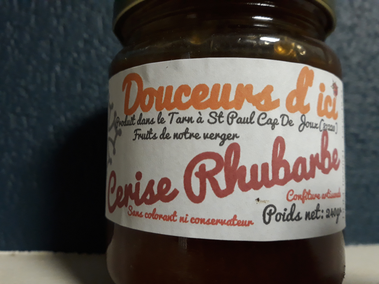 Confiture ceriserhubarbe 240 g Douceurs D'ici Locavor.fr