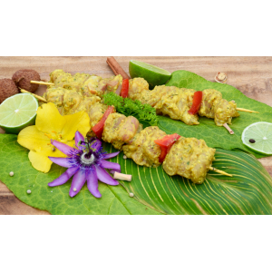 Brochette de poulet curry coco