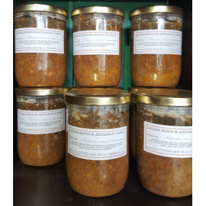 Saucisses maison et lentilles de l' yonne
