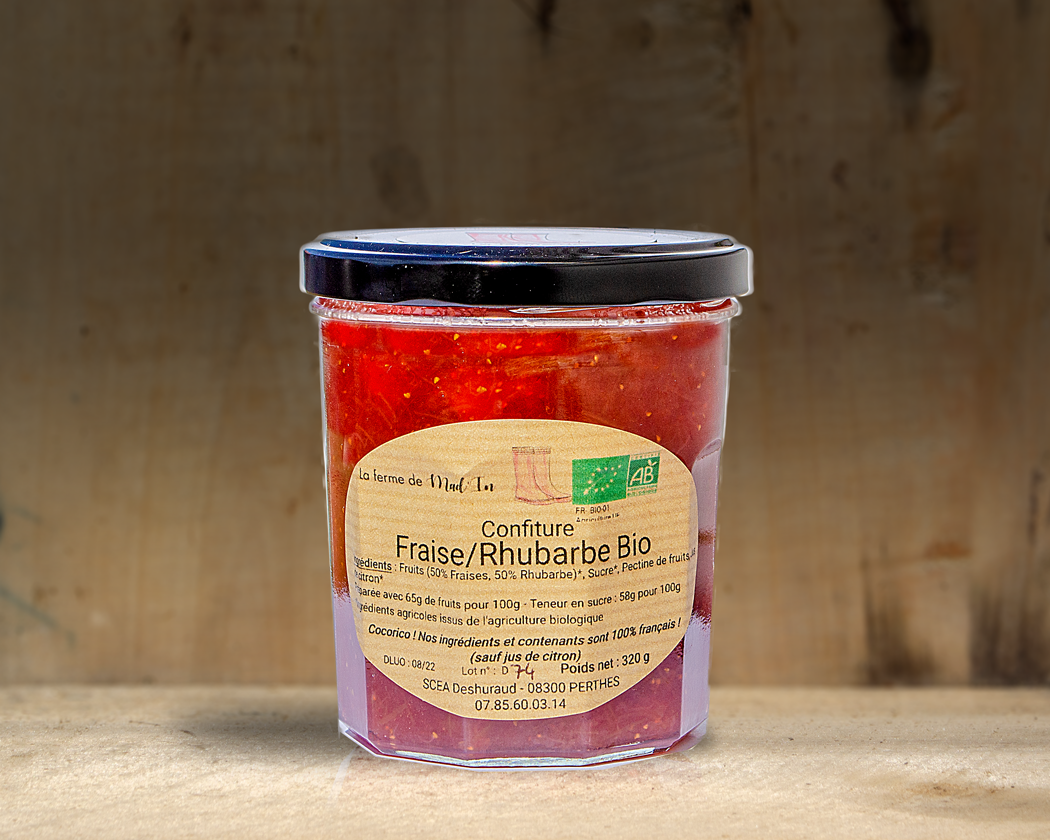 Confiture de fraise/rhubarbe bio 340 g La Ferme De Mad'in Locavor.fr