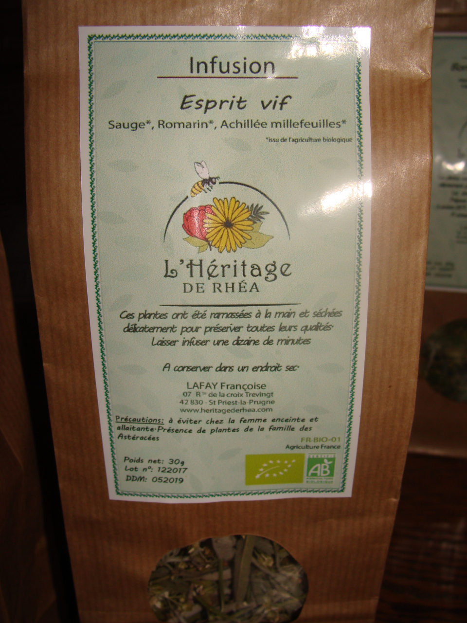 Tisane "esprit vif" 30 g Héritage De Rhéa Locavor.fr
