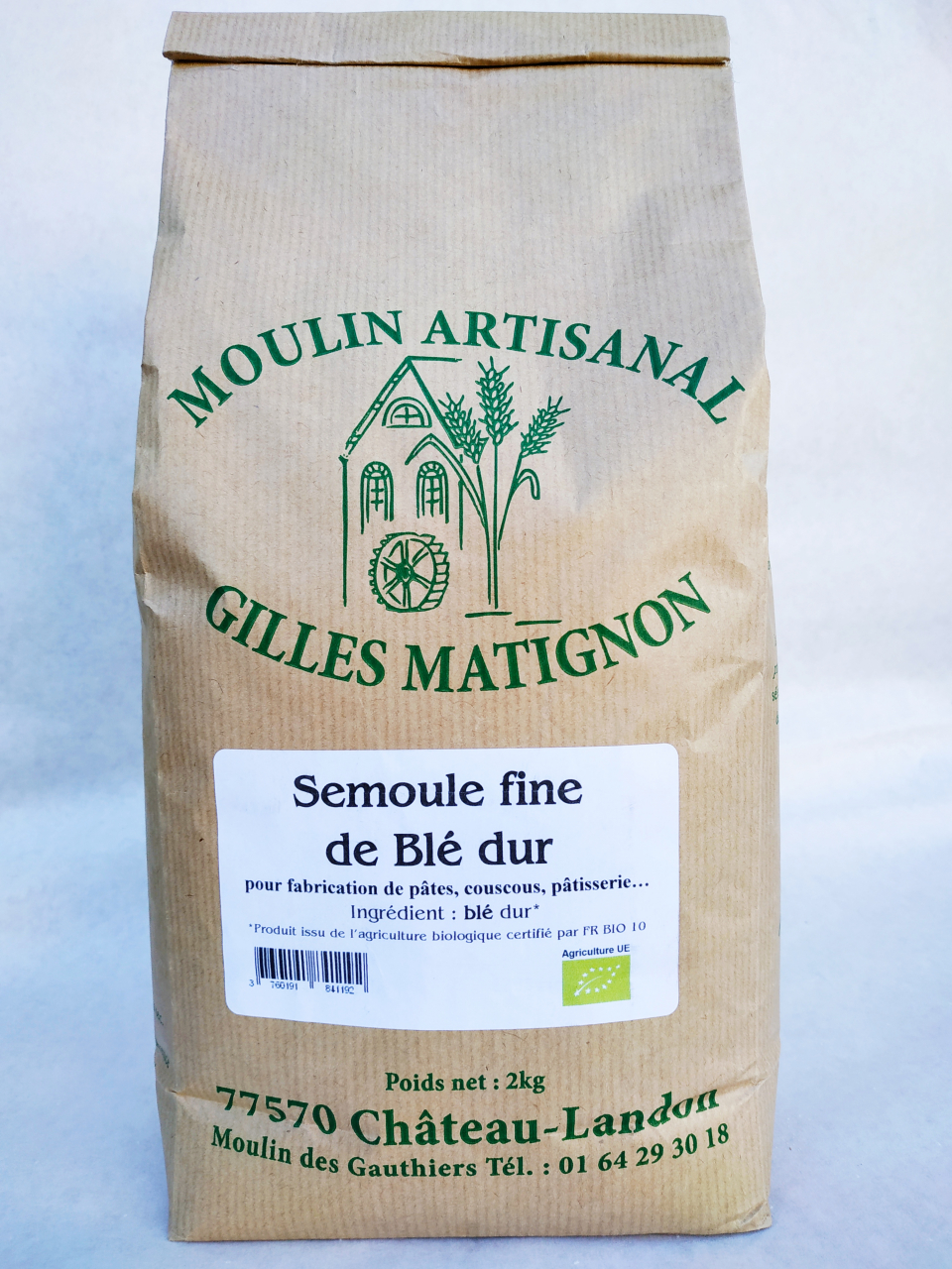 Semoule fine de blé dur bio par 2kg - 2 kg - Moulin Artisanal Gilles  Matignon 