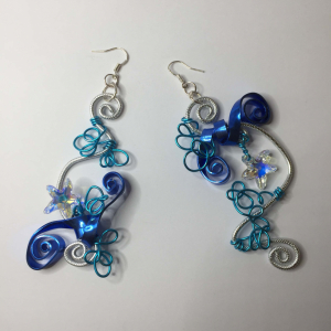 Boucles d'oreilles aluminium argent et bleu