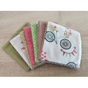 Carrés lavables 'vélo et fleurs'