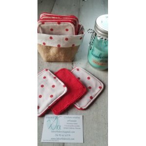 Lot 5 lingettes pois rouges + panier assorti