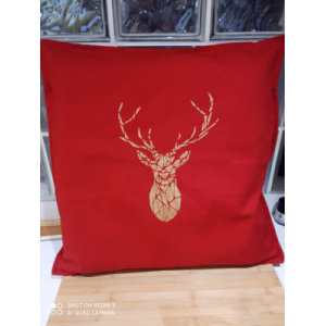 Coussin rouge cerf doré