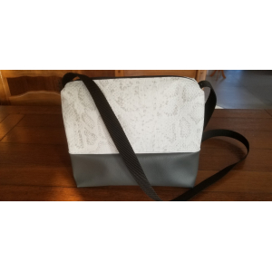 Sac à main simili gris/imprimé blanc