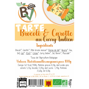 Tarte brocoli & carotte au curry indien 4/5p