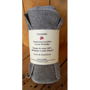 Lot de 10 essuie-tout lavable en coton bio
