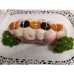 Roti de poulet farci, pruneaux et abricots