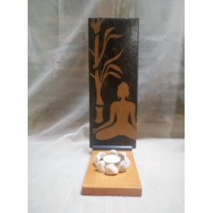 Bougeoir zen en bois et ardoise bouddha - or