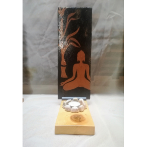 Bougeoir zen en bois et ardoise bouddha -bron