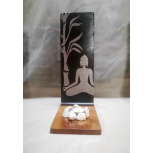 Bougeoir zen en bois et ardoise bouddha -arge