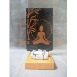 Bougeoir zen en bois et ardoise bouddha -bron