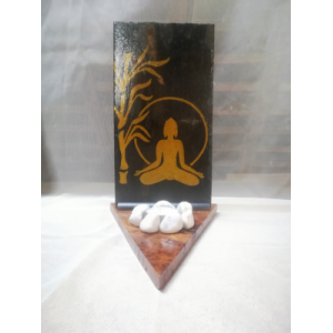 Bougeoir zen en bois et ardoise bouddha - or