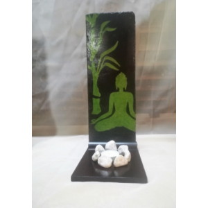 Bougeoir zen en bois et ardoise bouddha -vert