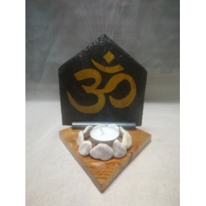 Bougeoir zen en bois et ardoise aum (om) - or