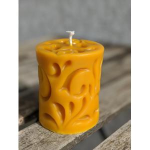 Bougie cylindre décoré en cire d'abeille