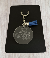 Porte clé gravé tansparent tracteur