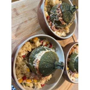 Courgette farcie et son riz pilaf aux légumes